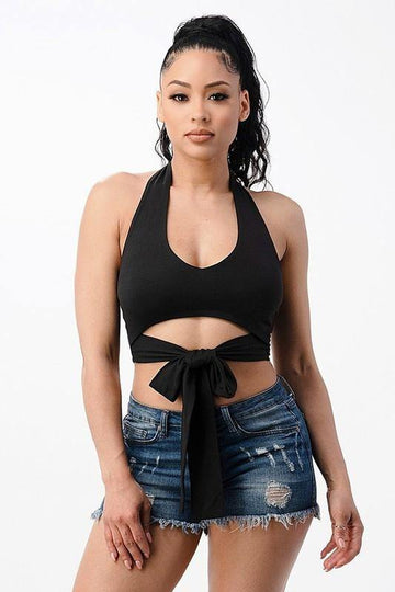 Hang Bra Crop Top with Front Tie In - Paelyn Boutique